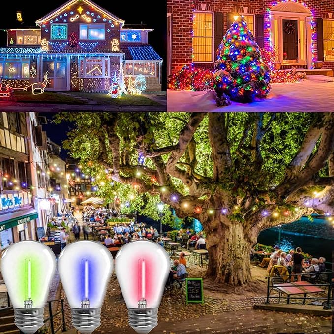 Sxminer 15 Pack S14 LED Bulbs Blue Christmas Replacement Bulb S14 String Light Bulbs Edison Bulb E26 Base Plastic Shatterproof Waterproof LED Decorative Bulbs for Indoor Outdoor Home Patio Decor(Blue)