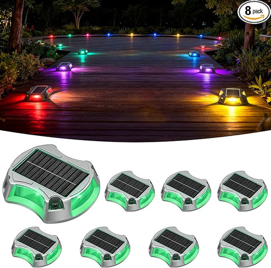 Bosceos Solar Driveway Lights Outdoor 8-Pack, Solar Deck Lights RGB Color Modes Dock Light Waterproof Driveway Markers Step Light for Sidewalk Stair Garden Pathway Walkway Yard