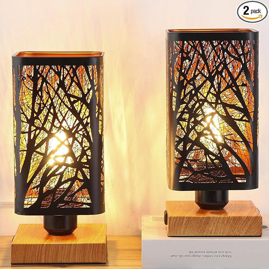 Rustic Table Lamp set of 2 with Dimmer, Small Black Industry Metal bedside Lamp fully Dimmable , Night Light for Kids, Bedroom Nightstands Lamp, Lamp for Living Room End Tables side Decoration