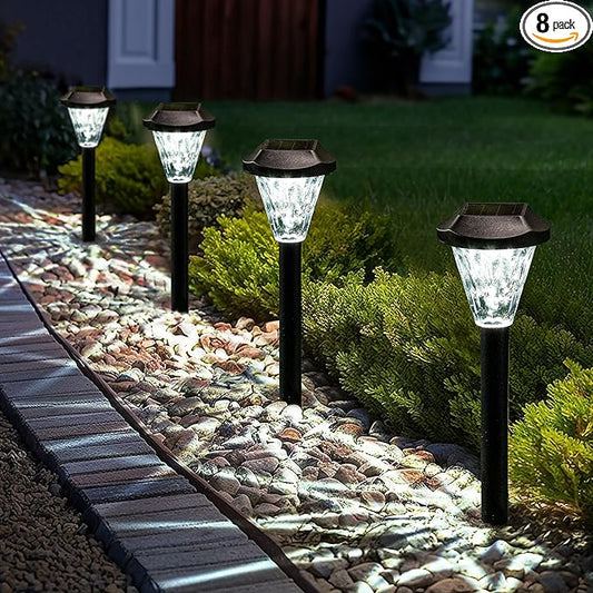 GIGALUMI 8 Pack Solar Lights Outdoor Waterproof,New Upgraded Solar Lights for Outside,Solar-Powered Garden Light,Solar-Powered Outdoor Light for Patio,Lawn,Yard and Landscape(Cold White)