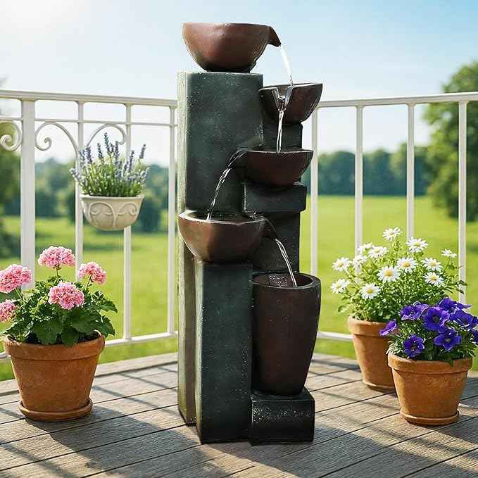 Naturefalls 39.7" Tall Outdoor Water Fountain and Waterfalls - Large Garden Fountain with LED Lights, 5-Tier Cascading, Indoor and Outdoor Fountains for Garden, Patio, Deck, Porch, Backyard and Home