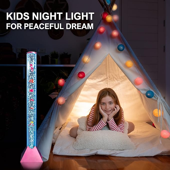 Brewish Sensory Bubble Floor Lamp | 7 Color Changing LED Mood Night Light | Sensory Lamp for Autistic | Fake Aquarium Water Tube | Gift for Kids, Men & Women | Golden Rose Base - 3 Feet
