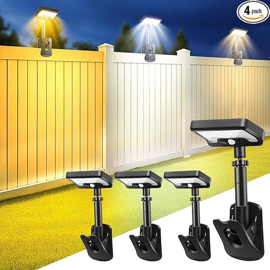 Clip On Solar Lights Outdoor, Motion Sensor Outdoor Lights, 92 LEDs 600LM Solar Fence Lights Outdoor Waterproof LED,Solar Lights for Fence, Deck, Gutter,Camping (4, Black-3000K/4000K/6000K)