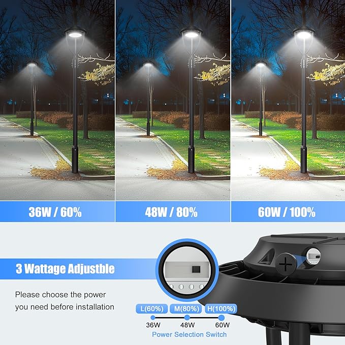 10Pack LED Post Top Light 60W 48W 36W Adjustable with Dusk to Dawn Photocell,9000LM 5000K Outdoor Pole Lights, IP65 Waterproof Outdoor Post Light Fixtures for Garden Yard ETL DLC Listed - Aura Lighting