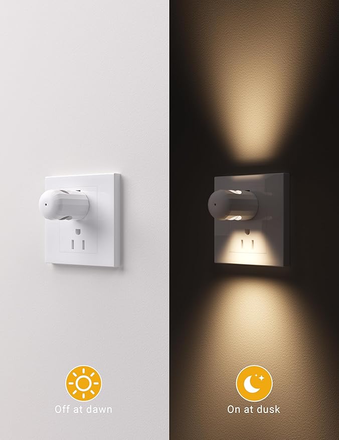6 Pack Mini LED Night Light Plug in Wall - Dusk to Dawn Auto On/Off, 3000K Soft White (200 Lumen/20W Equivalent), 360° Adjustable Lighting for Bedroom, Bathroom, Stairs, Kids Room, Hallway