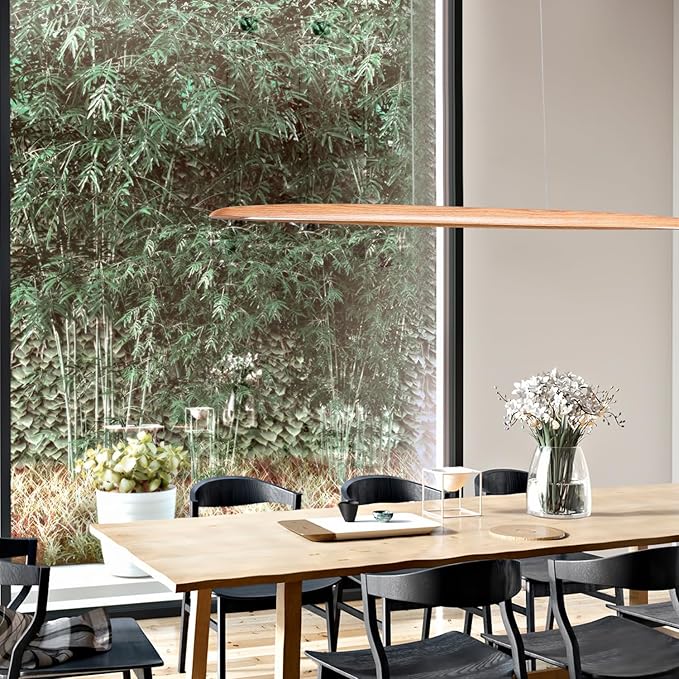 59" 40W Wood LED Linear Pendant Light Fixture Led Dining Room Light Dimmable Hanging Light Fixture for Dining Room Kitchen Island Pool Table Lights Natural Ash - Aura Lighting