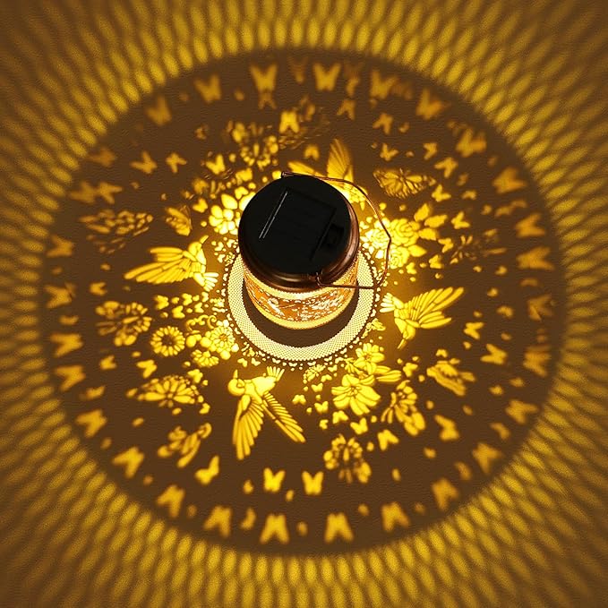 2 Pack Hummingbird Solar Lanterns Outdoor Waterproof Solar Garden Decor, Birthday Gifts for Christmas Women Mom Grandma, Metal Hanging Lights with Shepherd Hook for Yard Patio Pathway Backyard Porch - Aura Lighting