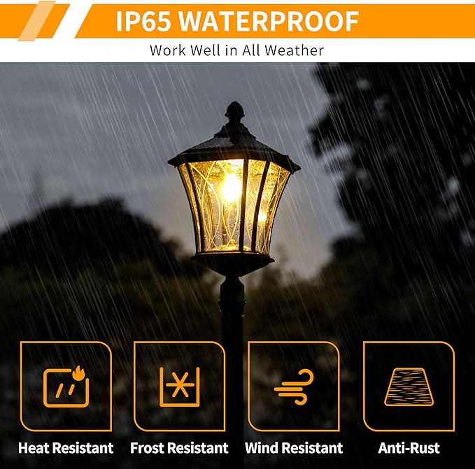 LUTEC Outdoor Solar Lamp Post Light, Dusk to Dawn Waterproof Pole Light with Patterned Glass, Exterior Vintage Black Solar Powered Street Light Fixtures for Garden, Patio, Pathway, Yard