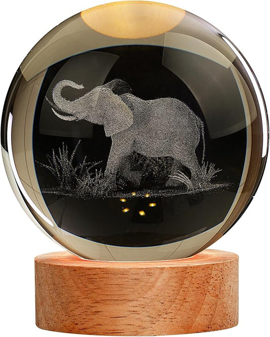 Large 3D Elephant Lamp Crystal Ball Night Light, 16 Color Changing with Remote Control for Bedroom Decor, Ideal Cool Desk Decor Gift for Teens Boys and Girls, Elephant