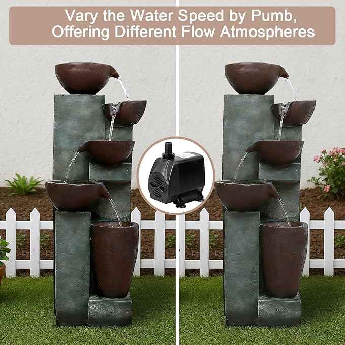 Naturefalls 39.7" Tall Outdoor Water Fountain and Waterfalls - Large Garden Fountain with LED Lights, 5-Tier Cascading, Indoor and Outdoor Fountains for Garden, Patio, Deck, Porch, Backyard and Home