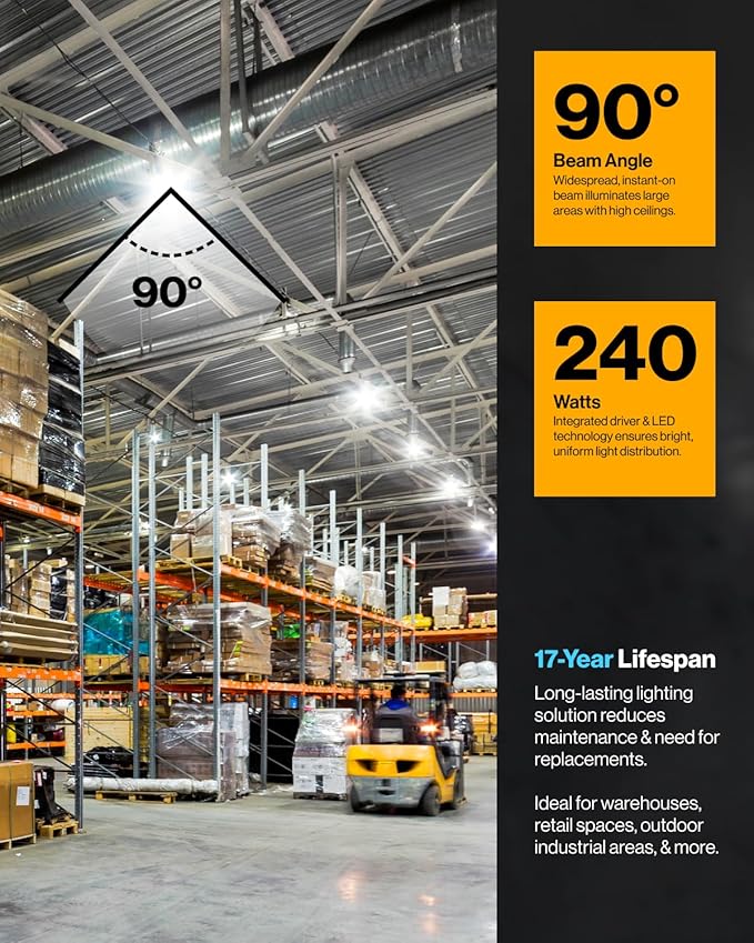 Sunco UFO LED High Bay Light, 240W, 34800 Lumens, 5000K 100-277V Dimmable 0-10V, Ultra Bright Commercial Shop Lights for Warehouse, Factory, Workshop, Garage & Barn, Ceiling Mount, UL 2 Pack