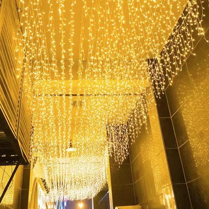 ZIMINGU Icicle Christmas Lights, 16.4 FT 120 LEDs 8 Modes, Hanging Twinkle Connectable Memory Fairy Curtain String Lights for Indoor Eaves Shopping Outdoor Decor, Warm White, 5M06