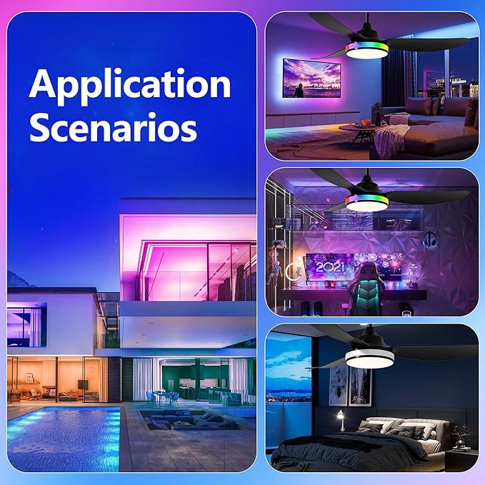 Ceiling Fan with Light and Remote - 42 Inch Modern Black Ceiling Fan Reversible 3 Blades Fan with Dimmable RGB LED Light for Living Room Bedroom and Outdoor(Black)