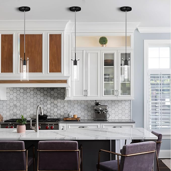 1 Pack Pendant Ceiling Light Fixture, Pendant Lights for Kitchen Island Crystal Pendant Light, 1-Light Integrated Kitchen Hanging Light Fixture Modern Island Light with Bubble Glass