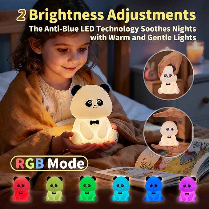 Panda Lamp for Kids Room, Pat Control Panda Light for Breastfeeding, Silicone Night Light Nursery Bedside Lamp, Rechargeable Touch Table Lamp with RGB Mode for Bedrooms/Living Room/Decor/Gift