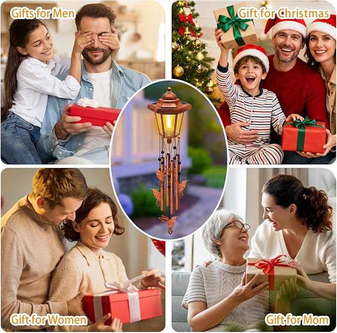 Large Solar Hummingbird Wind Chimes, Gifts for Women Mom Grandma Wife Sister Daughter Neighbor, Classic Bronze Wind Chimes with Wind Catcher, Solar Decor Lights for Outdoor Garden Patio Porch Window
