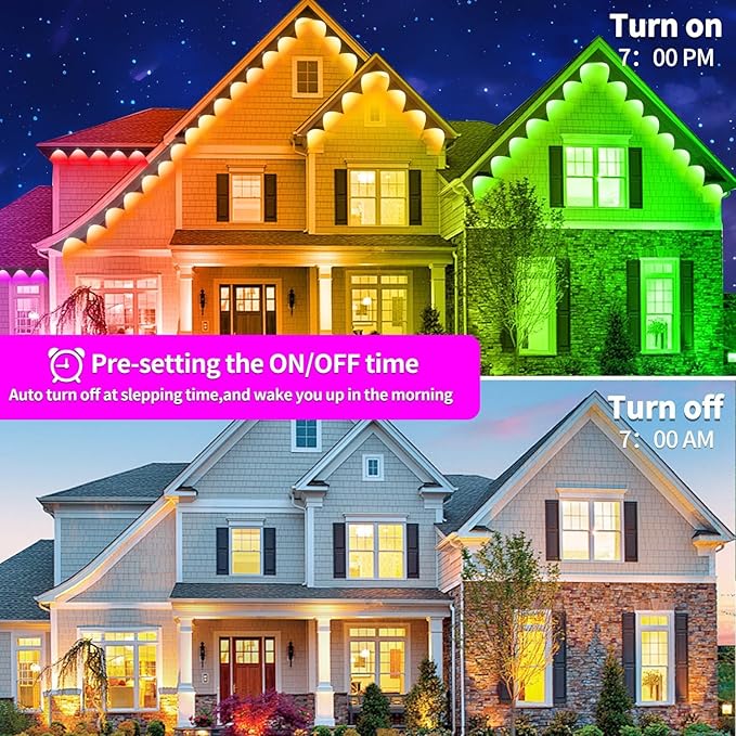 300FT Permanent Outdoor RGB Lights,IP67 Waterproof Smart LED Eaves Lights with App/Remote Control,for Christmas and All Holiday Decor,Daily and Accent Lighting,House Roof and Garden Lighting