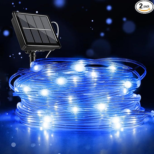 1 Pack Blue Solar String Lights Outdoor, Total 33FT 100 LED Solar Lights for Outside IP67 Waterproof, 8 Modes Solar Fairy Light for Tree Garden Party Christmas Decorations