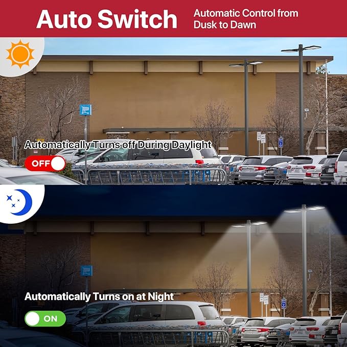 Kifflux LED Parking Lot Light Outdoor 300W 2Pack, AC120V Shoebox Lights 5000K Dusk to Dawn LED Outdoor Light Wall Mount Exterior Flood Light Commercial Area Lighting for Parking Lot - Aura Lighting