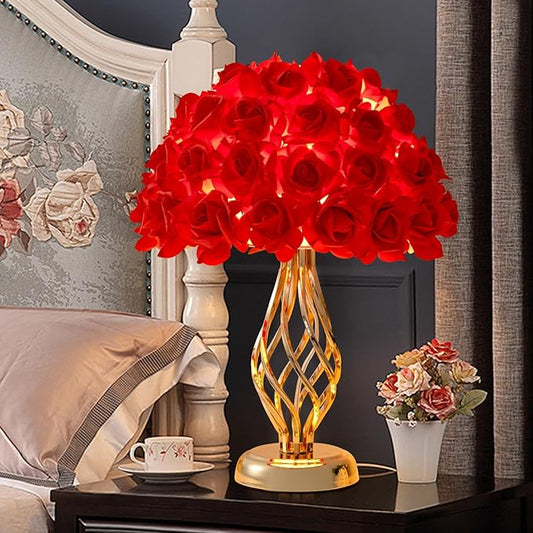 Red Rose Flowers Lamp Romantic Flower Table Lamp Bouquet Desk Lamp Nordic Princess Nightstand Petal Light for Valentines Mother's Day Bedside Lamp Wedding Christmas Deco Home Bedroom - Aura Lighting