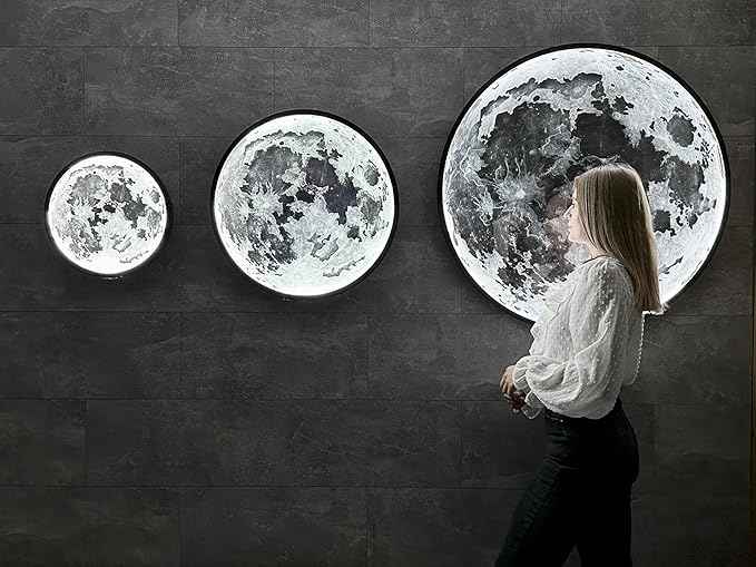 JUST Like Wood LED Dimmable Moon Wall Light with Remote Control - Large Moon Wall Sconce Plug in - Lighted Wall Art - Unique Celestial Home Decor (w/o Acrylic Glass, 60cm/23.6'')
