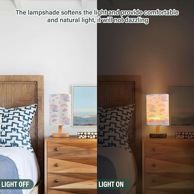 Bolaz Small Table Lamp for Bedroom Unicorn Rainbow Umbrella Pattern Table Lamp Nightstand Lamp for Livingroom Office Reading Working Table Desk