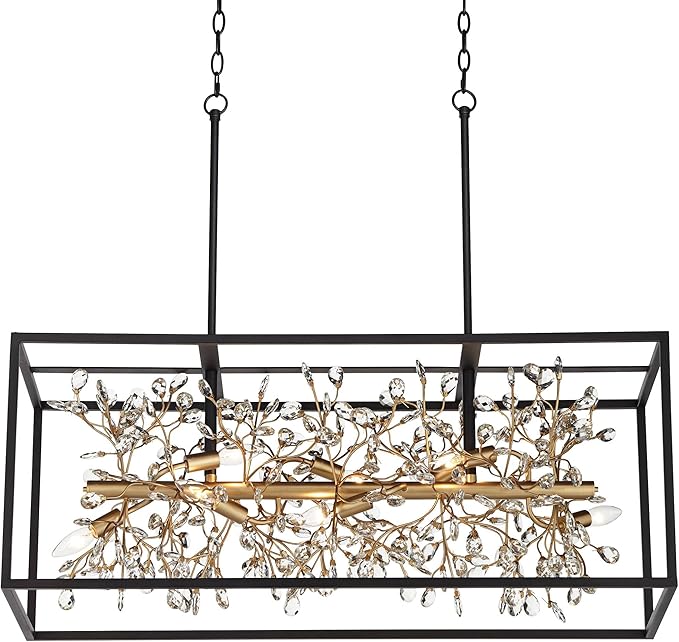 Possini Euro Design Carrine Black Painted Gold Linear Pendant Chandelier 38 1/2" Wide Modern Clear Crystal 8-Light Fixture Dining Room House Foyer Entryway Bedroom Kitchen Island Hallway Ceilings - Aura Lighting