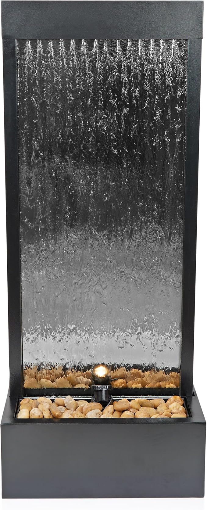 Alpine Corporation - Mirror Waterfall Fountain with Stones & Lights - Zen Indoor/Outdoor Decor for Office, Living Room, Patio, Entryway - 48 Inches (Silver)