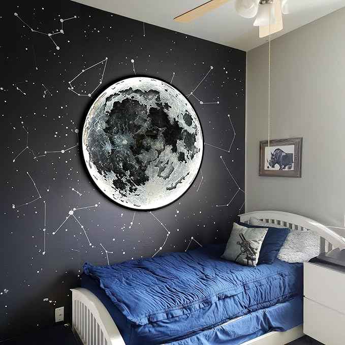JUST Like Wood LED Dimmable Moon Wall Light with Remote Control - Large Moon Wall Sconce Plug in - Lighted Wall Art - Unique Celestial Home Decor (with Acrylic Glass, 60cm/23.6'')