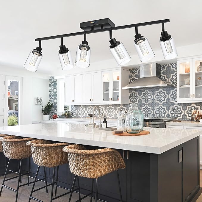 MELUCEE LED Track Light Semi Flush Mount Ceiling Spotlight 6 Lights Bathroom Light Fixtures Over Mirror with Flexibly Rotatable Light Heads, Built-in LED Chips, 5-Color Temperature Adjustable - Aura Lighting