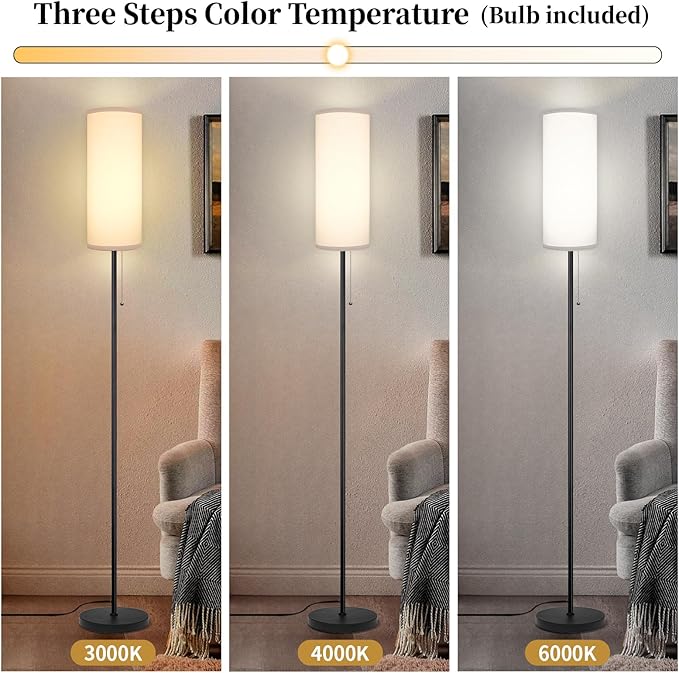 Floor Lamp for Living Room, Modern Standing Lamps with Lampshade, Minimalist Tall Lamp with Chain Switch for Living Room, Bedroom, Kids Room, Office,Standing Lamp LED Bulb Included (White Shade) - Aura Lighting