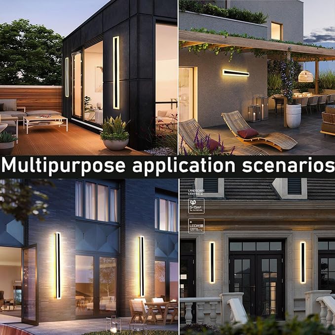 1 Pack 47INCH Long Outdoor LED Wall Light,38W Waterproof IP65 Warm White 110V led Wall Mount Lighting Fixture Rectangular Black Garage Wall Lights Elegant Frosted White Acrylic Anti Rust