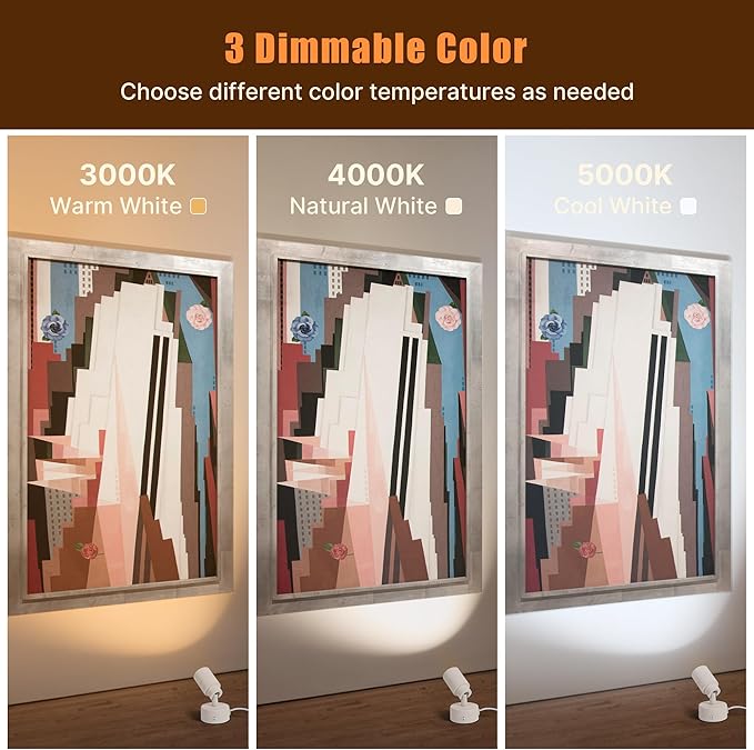 2 Pack LED Spot Lights Indoor, 5W Uplighting with Remote Control Dimmable & Timer, Uplights Indoor Floor Spotlights with 3 CCT, Accent Lighting Stick on Wall Light for Plants Picture Artwork, White