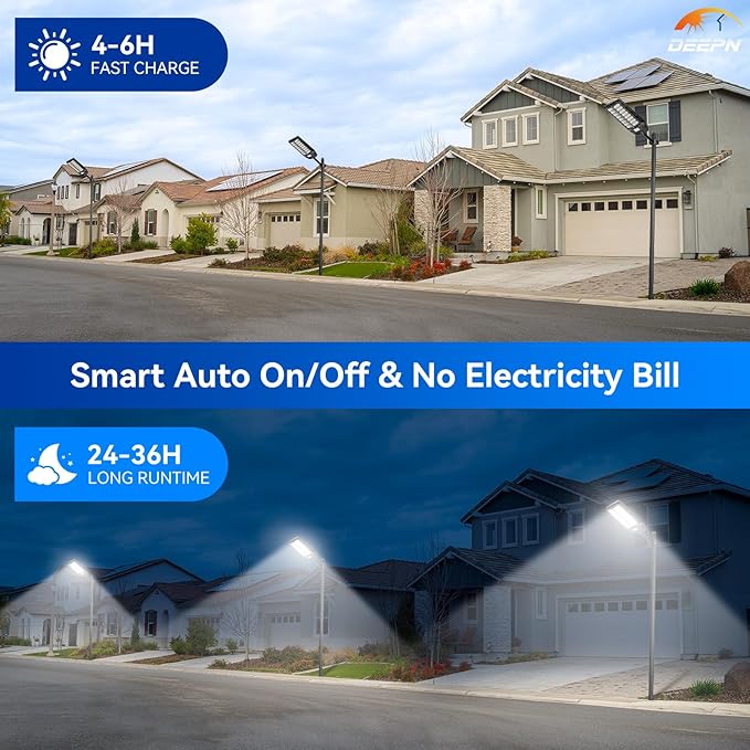 Deepn Solar Lights Outdoor 8000W, Solar Street Lights Outdoor Waterproof, 480 LED Security Flood Light 7000K Street Light 300000LM with Motion Sensor & Dusk to Dawn for Pathway & Yard, LA065W, 2 Pack