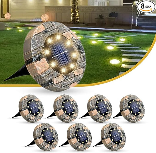Solar Ground Lights Outdoor Decor - Waterproof LED Outdoor Solar Lights for Yard, Patio, Garden, Pathway, Stair, Deck - Landscape Lighting for Garden Decor - Outside Lightings (8 Pack, Warm White)