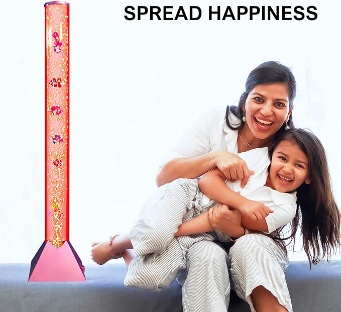 Brewish Sensory Bubble Floor Lamp | 7 Color Changing LED Mood Night Light | Sensory Lamp for Autistic | Fake Aquarium Water Tube | Gift for Kids, Men & Women | Golden Rose Base - 3 Feet