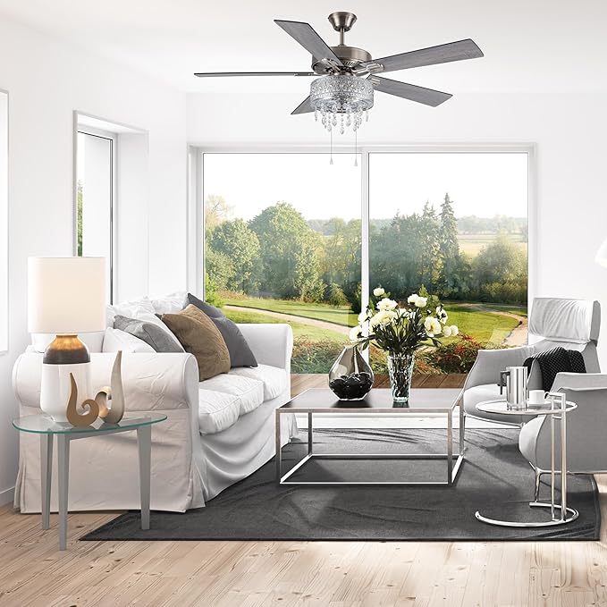 RIVER OF GOODS LED Ceiling Fan with Crystal Chandelier - 52" L x 52" W - Glam Ceiling Fan with Lights
