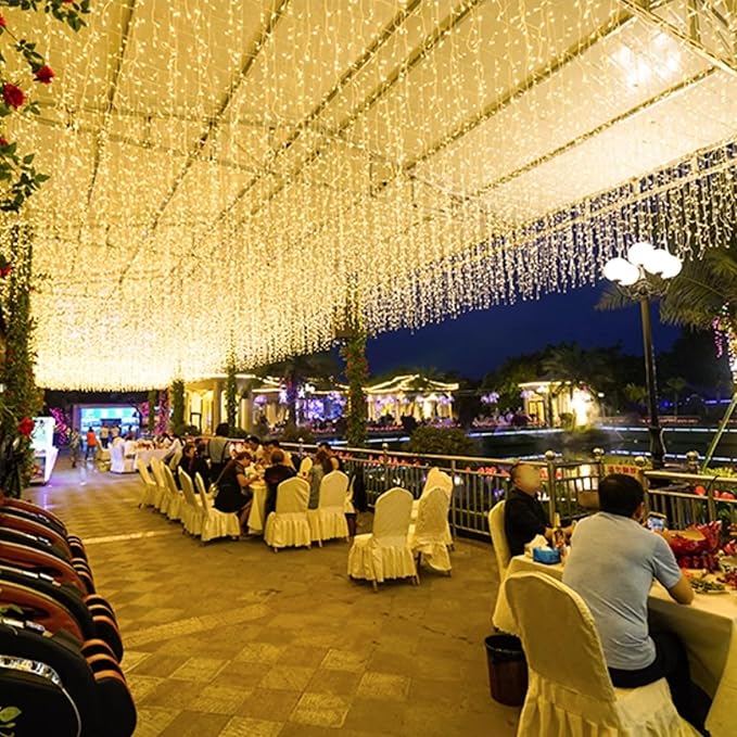 ZIMINGU Icicle Christmas Lights, 16.4 FT 120 LEDs 8 Modes, Hanging Twinkle Connectable Memory Fairy Curtain String Lights for Indoor Eaves Shopping Outdoor Decor, Warm White, 5M06