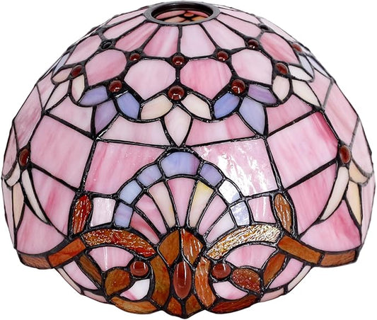 Tiffany Lamp Shade Replacement 12X6 Inch Stained Glass Lampshade Only 1-5/8-Inch Fitter Opening for Arched Floor Lamp, Torchiere Lamp, Pendant Light (Pink Baroque)