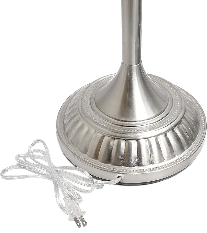 Elegant Designs LF2001-BSN 1 Light Torchiere Marbleized White Glass Shade Floor Lamp, Brushed Nickel