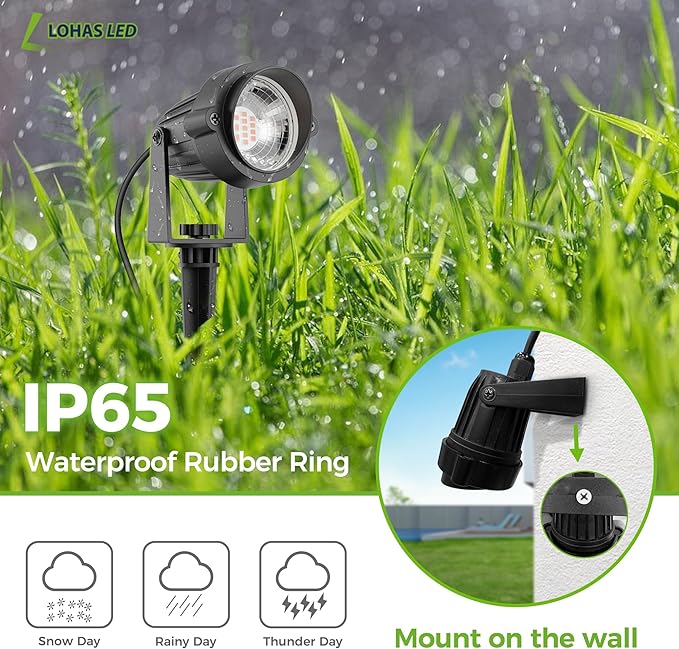 L LOHAS LED Landscape Spot Lights Outdoor, Dusk to Dawn Sensor 5W LED Spotlights for Yard, 120V 450LM Pathway Garden Outside Lights, 9.84-ft Cord, IP66 Waterproof 3000K Warm White, UL Listed 1 Pack - Aura Lighting