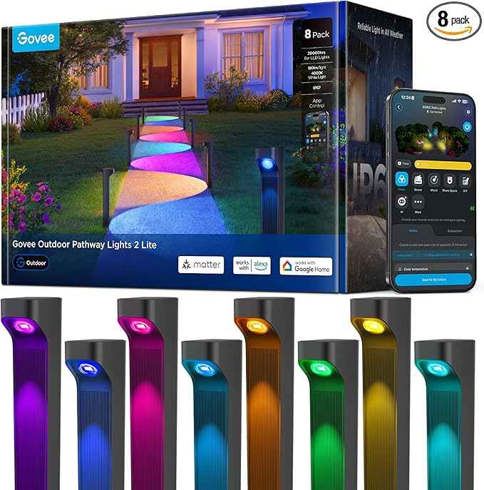 Govee Outdoor Pathway Lights 2 Lite 8 pack, IP67 Waterproof, 16 Million Colors, 60+ Scene Modes Patio Lights for Path,Landscape Lighting, Outdoor Decor, Compatible with Alexa, Google Assistant, Matter