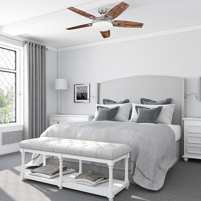 Honeywell Ceiling Fans Carmel Modern 48 Inch Ceiling Fan with Light, Remote Control Fan, LED Indoor Fan with 5 Blades, Gray Oak and Brown Chestnut Blade Finish Options, Silver (51627-01)