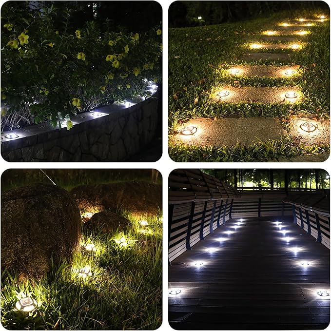 AGPTEK Solar Driveway Lights 24 Pack, 2 Colors in 1 Outdoor Solar Deck Dock Marine Waterproof LED Driveway Marker Security Lights for Outside Pathway,Boat Dock,Step,Walkway,Path,Garden
