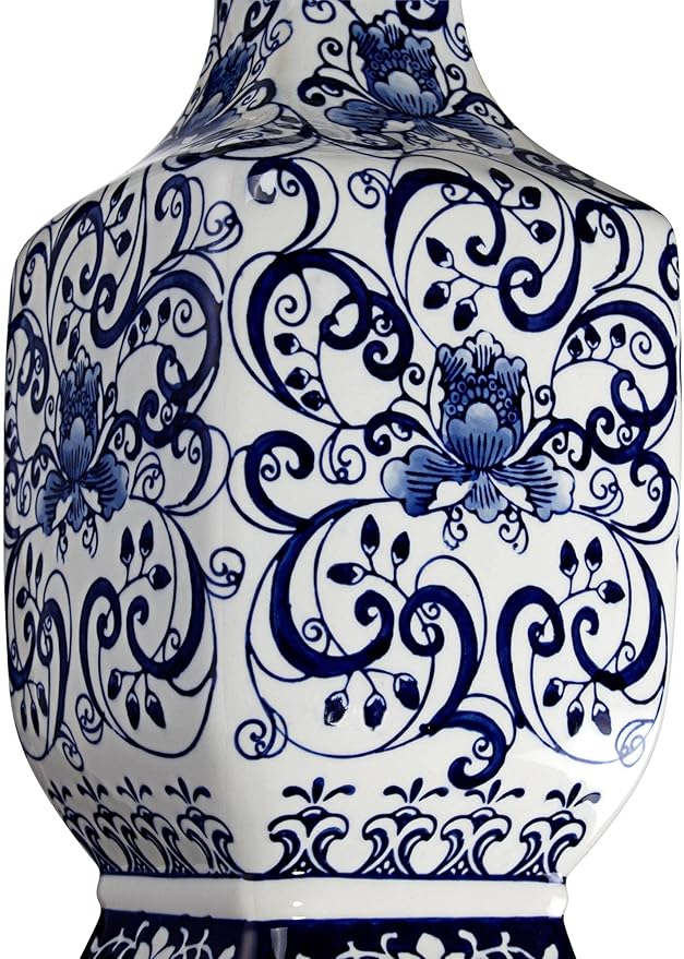 Barnes and Ivy Iris Vintage Asian Chinese Style Table Lamp 28" Tall Porcelain Blue Floral Jar Geneva White Drum Shade Cottage Core Decor for Living Room Bedroom House Bedside Nightstand Home Office