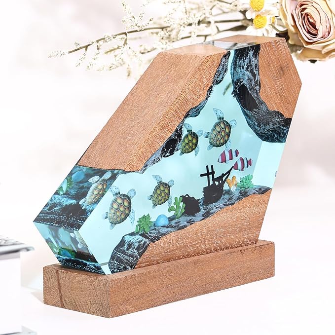Sea Turtle Ocean Resin Lamp - Handmade Resin Night Light with USB Port, Variable Lights, Sea Turtle Gifts for Women and Men, Ocean Enthusiast Collectibles, Unique Birthday Gifts for Him & Her (8"x5")