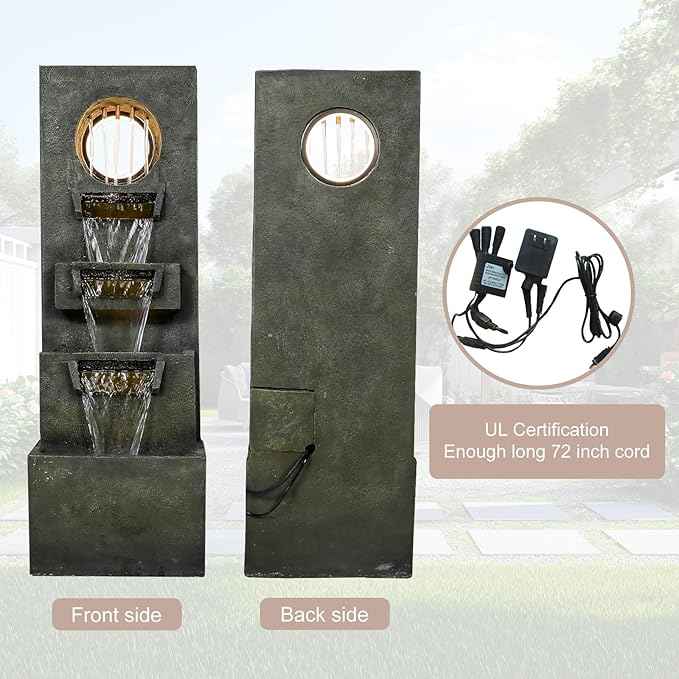Naturefalls 39.3” H Modern Outdoor Fountain - 4-Tiered Outdoor Garden Fountains with Contemporary Design&LED Light for Garden, Patio, Deck, Porch, Backyard and Home Art Decor