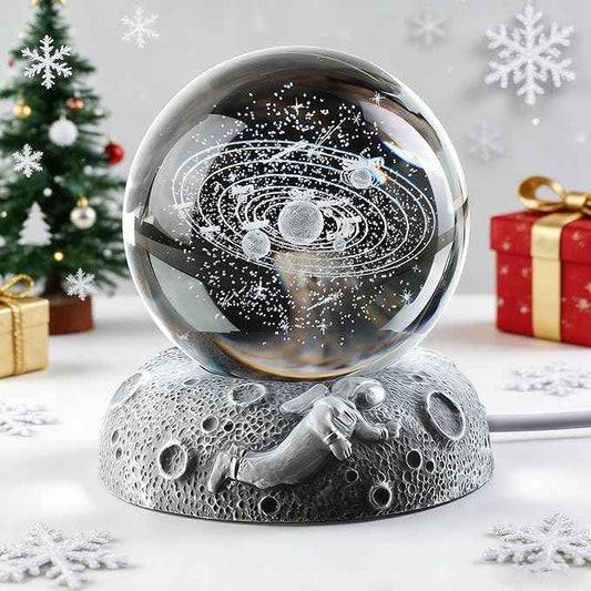 ZEERSHEE 3D Solar System Crystal Ball Night Light with Glow Resin Base 60mm Glass Ball Night Lamp Indoor Figurine Lamps for Home Decor(Only USB Power)