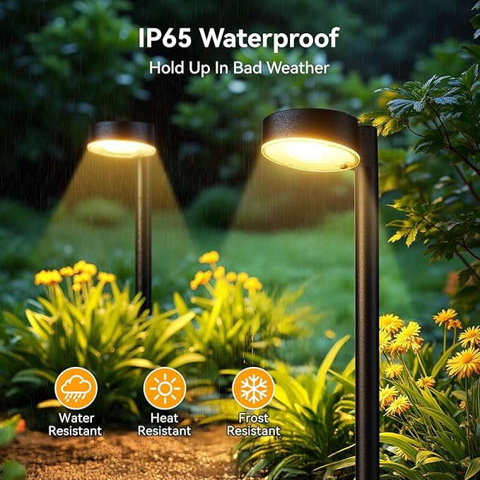 12 Pack Solar Pathway Lights Outdoor, 12 Brighter LED Solar Lights Outdoor Waterproof, Up to 12 Hrs Modern Solar Powered Path Light for Yard Garden Walkway Driveway - Aura Lighting