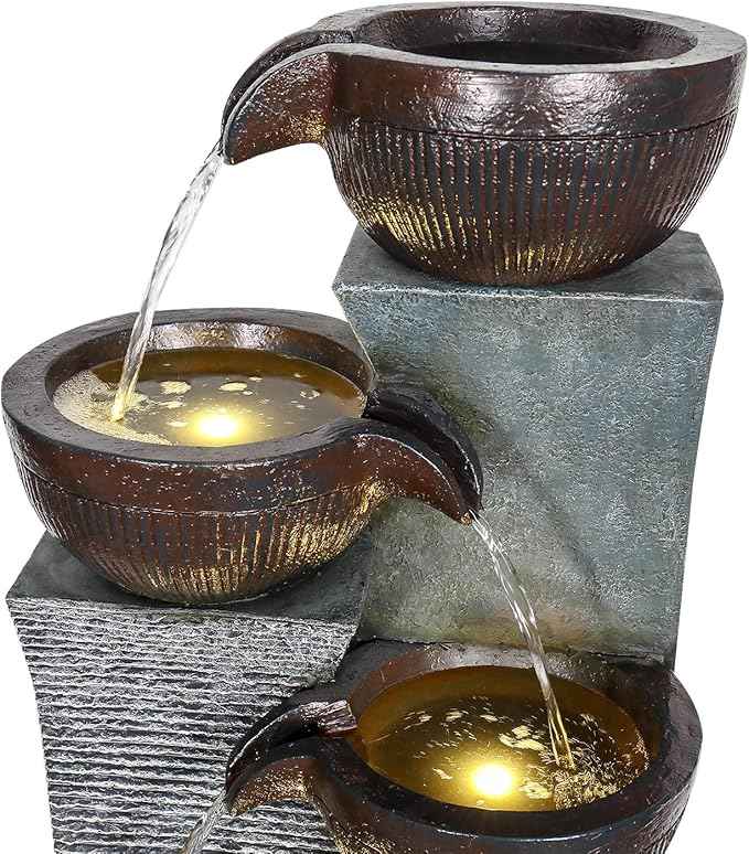 SunJet 6-Tiers Indoor/Outdoor Garden Water Fountain - 53.5inches Modern Floor-Standing Cascading Water Feature - Suitable for Deck, Patio, Porch, Yard Decor
